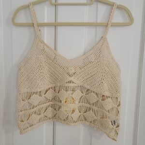 Rebellion Again Crocheted Crop Top LARGE Boho‎ Beachy Hippie Festival Women